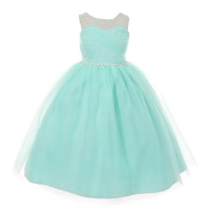RainKids Blumenmädchenkleid für kleine Mädchen, Aqua-Illusion, Perlen, Strass, 2–6