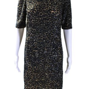 Michael Kors Collection Damen kurze Ärmel Mesh Pailletten Kleid braun Marineblau 7833462702140