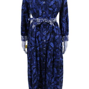 Purotatto Damen mit Blumenmuster geknöpft Kragen gestreift Gürtel Kleid blau 7833458507836