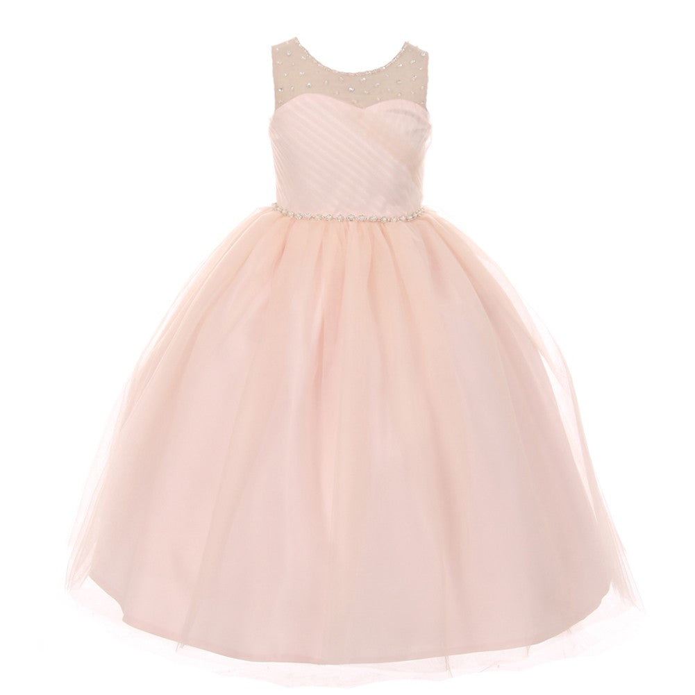 RainKids große Mädchen Altrosa Illusion Perle Strass Junior Brautjungfer Kleid 8-12