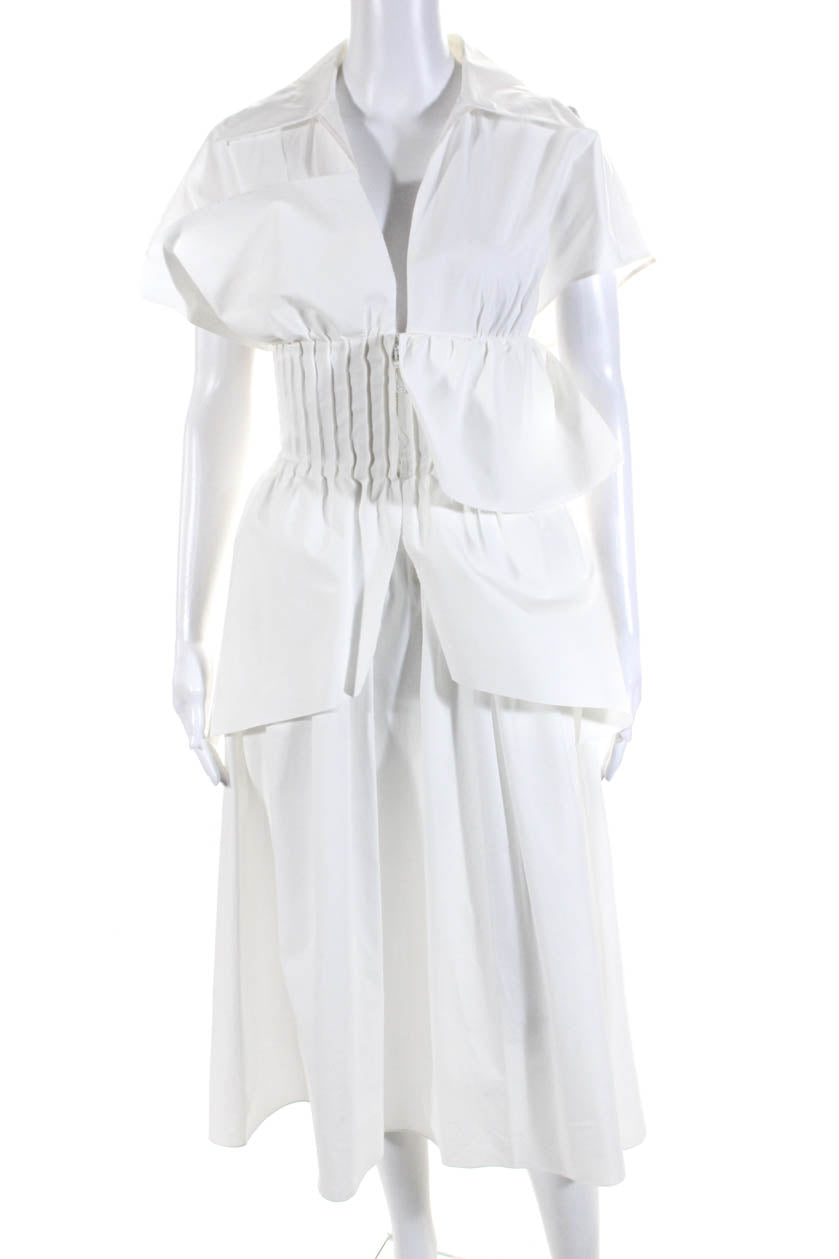 Fendi Damen Kragen Ärmellos Rüschen Maxi Kleid Weiß