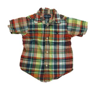 Ralph Lauren Jungen rot-blau-gelbe Plaid-Taste nach unten kurze Ärmel 7805844062268