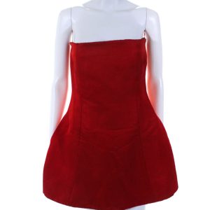Khaite Damen helle rote Leinen trägerlosen Mini-Fit & Flare Kleid 7833473187900
