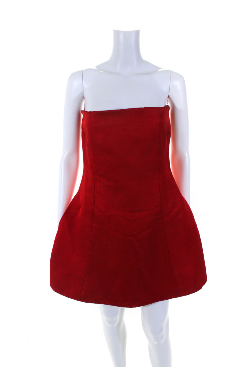 Khaite Damen Helles rotes Leinen Trägerloses Mini Fit & Flare Kleid