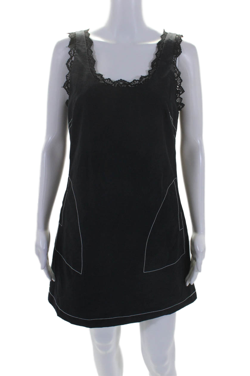 Simkhai Damen Baumwolle Blend Spitze Besatz 2 Tasche ärmelloses Minikleid Dunkelblau