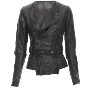 BALENCIAGA 2009 schwarzes Lammleder asymmetrische Kragen Biker Jacke