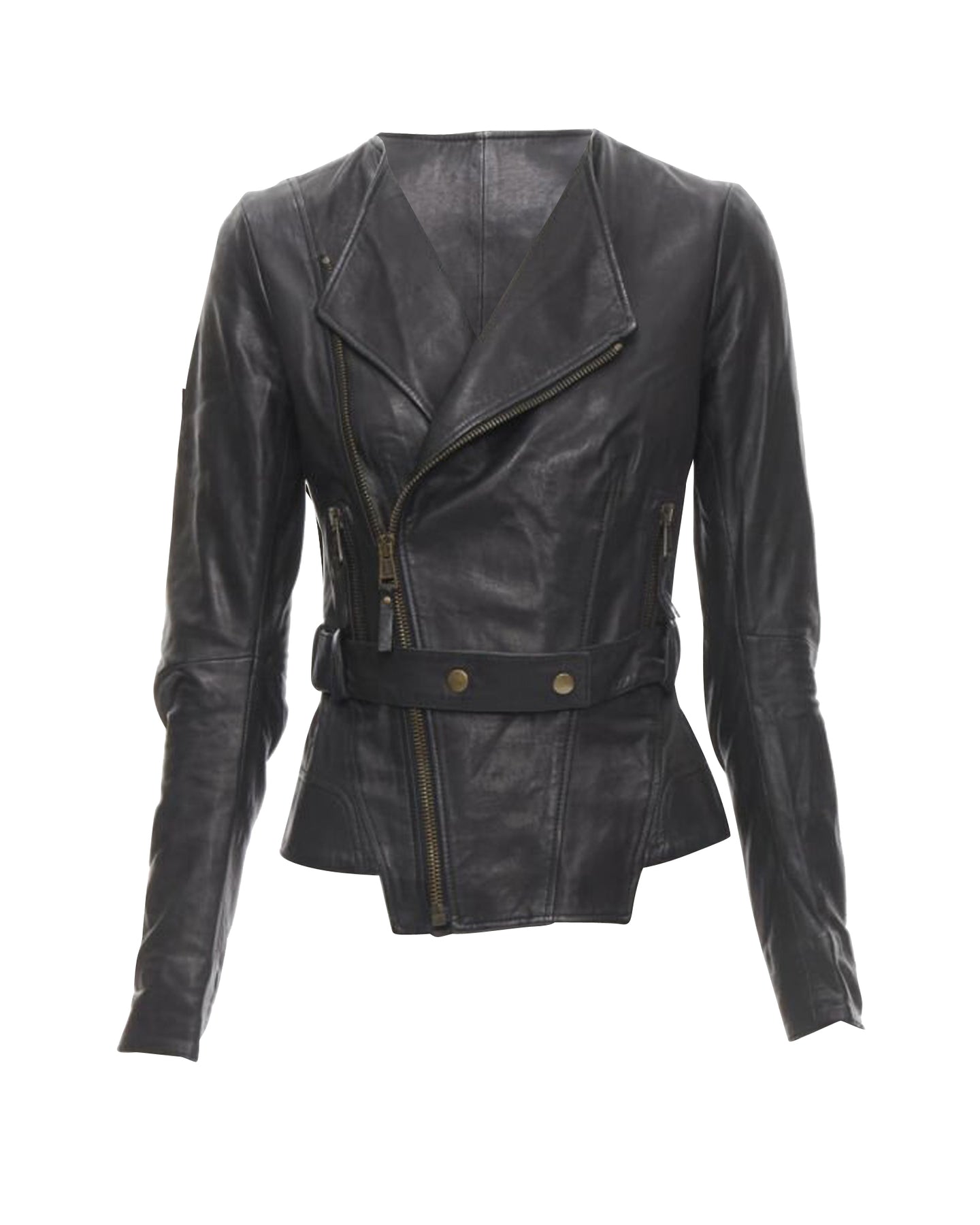 BALENCIAGA 2009 schwarzes Lammleder asymmetrische Kragen Biker Jacke