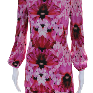 Alexander McQueen Damen Seide mit Blumenmuster mit Reißverschluss Rüschen Peplum Kleid Rosa