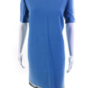 Emilio Pucci Damen Satin Saum kurzen Ärmel gewebt Schicht Kleid blau 7833487015996