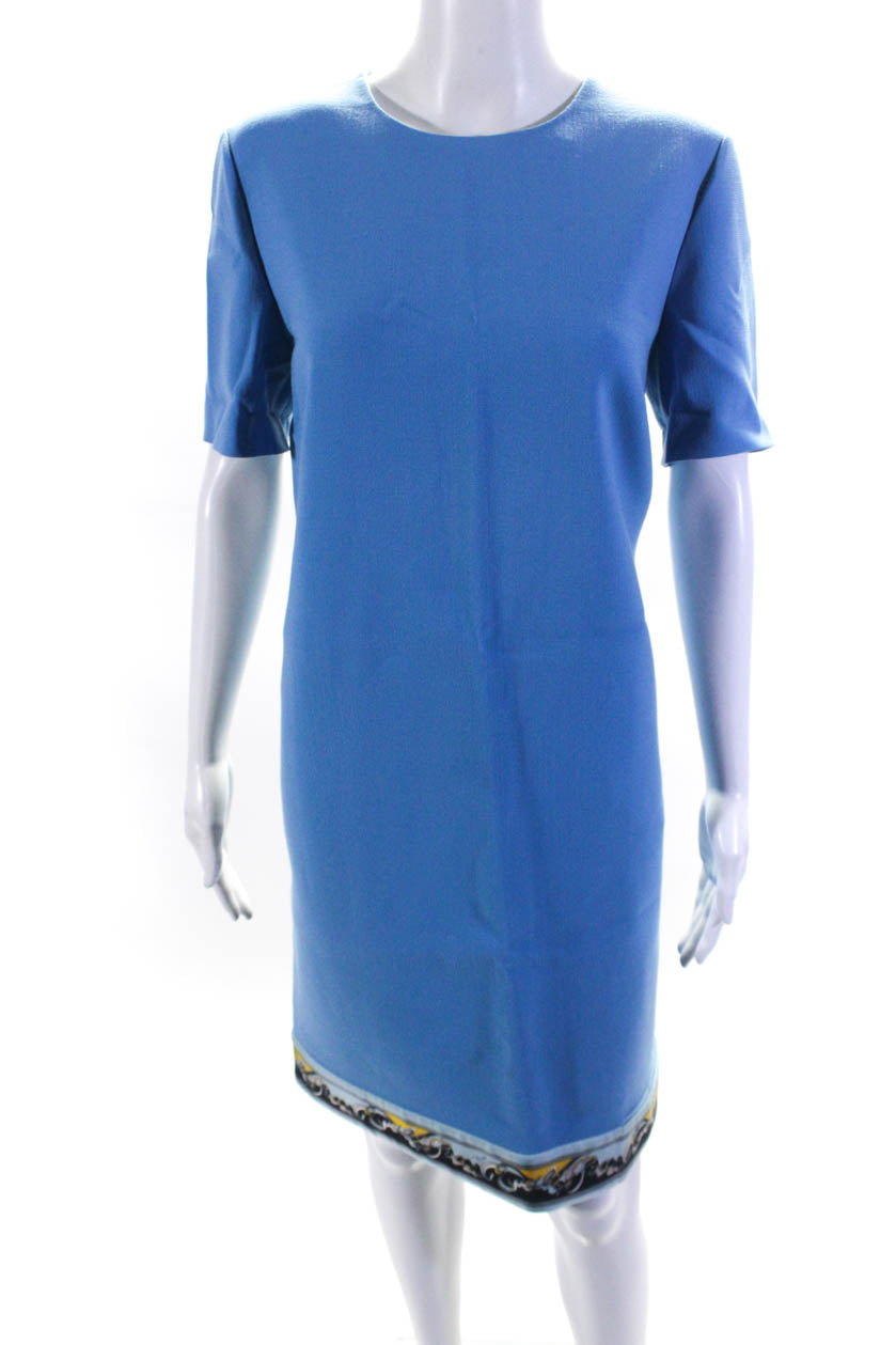 Emilio Pucci Damen Satin Saum Kurzarm gewebt Shift Kleid Blau
