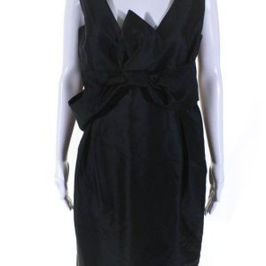 Kiton Damen v Halsband Detail Taille Ärmellos Kleid schwarz Baumwolle Mischung 7833481478204