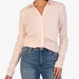 Mercedes Langarm Knopf unten Hemd in weichem rosa 7705936166972