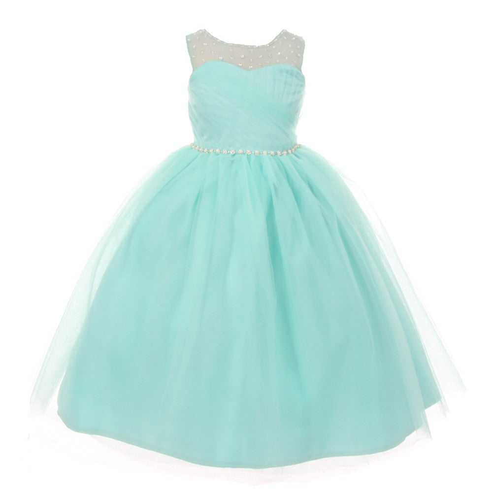 RainKids Große Mädchen Aqua Illusion Perlen Strass Junior Brautjungfernkleid 8-12