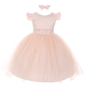 Baby Mädchen Altrosa Strass Perle Akzent Stirnband Ostern Kleid 6-24M