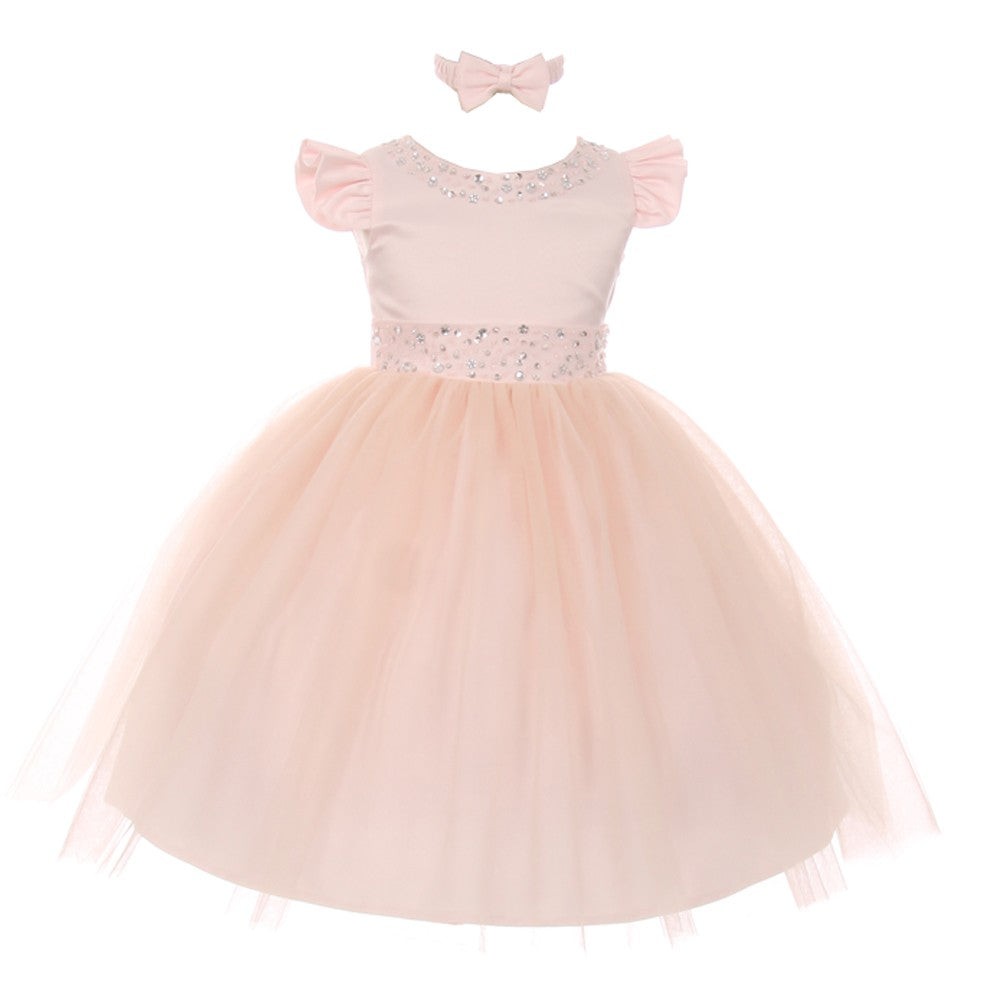 Baby Mädchen Altrosa Strass Perle Akzent Stirnband Ostern Kleid 6-24M