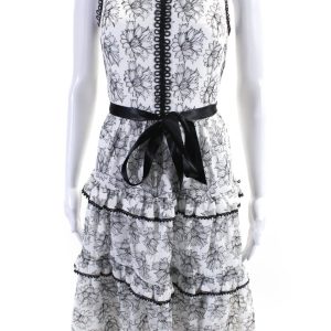 Monique Lhuillier Damen ärmellose Spitze Trimm stufenweise Blumen Midikleid 7833434193980