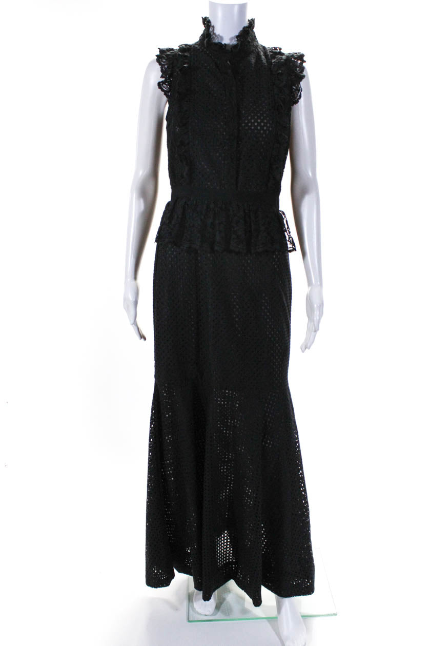 Erdem Damen Seitenreißverschluss Ärmellos Rüschen Spitze Schlüsselloch Langes Kleid Schwarz