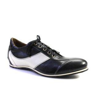 Tardini Herren Leder Two Tone mit Schnürung Low Top Kleid Schuhe Dunkelblau Weiß