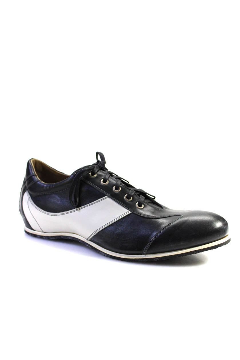 Tardini Herren Leder Two Tone mit Schnürung Low Top Kleid Schuhe Dunkelblau Weiß