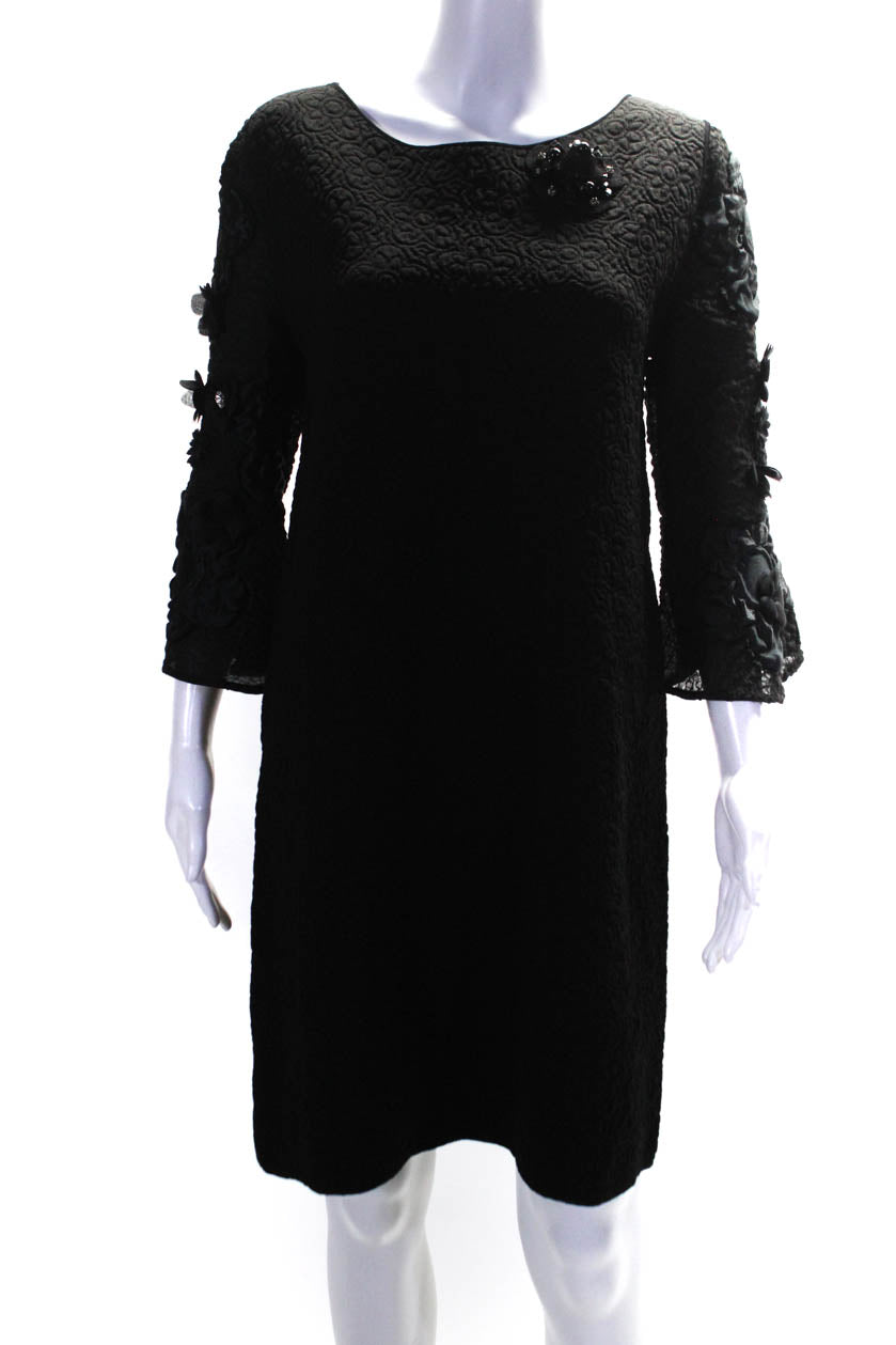 Fendi Damen Verzierte Kurzarm Jacquard Shift Kleid Schwarz
