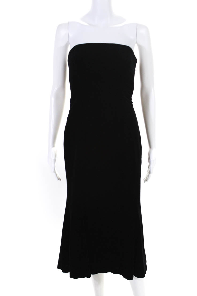 Ralph Lauren Schwarz Label Damen Trägerlos Samt Midikleid Schwarz