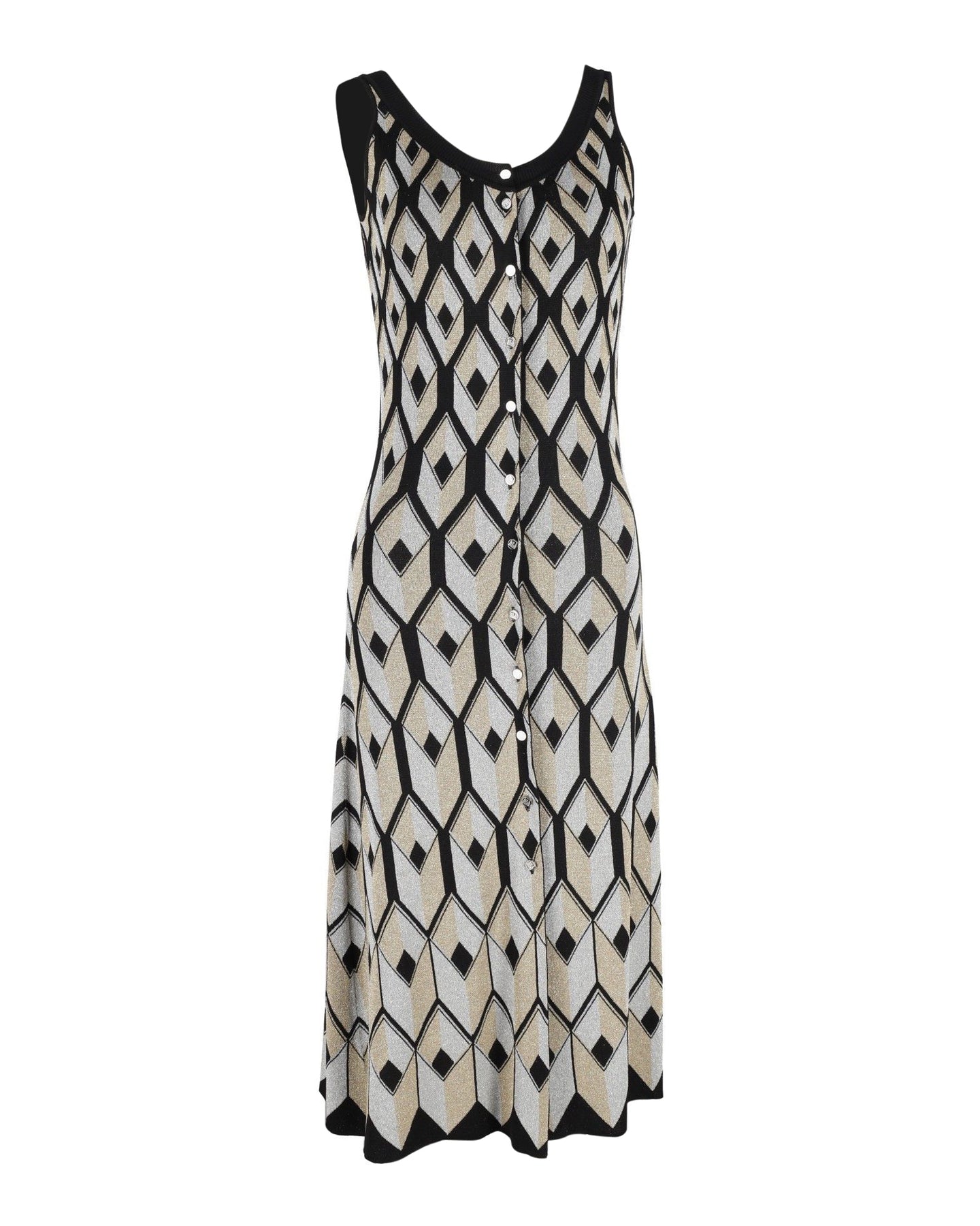 Paco Rabanne Geometric-Intarsia Midikleid mit Metallic-Webung aus mehrfarbiger Viskose