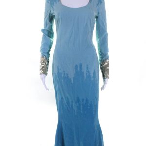 Gomez Gracia Damen blaue Seide Perlen Schaufel Hals Reißverschluss zurück Ombre Kleid Kleid 7833492324412