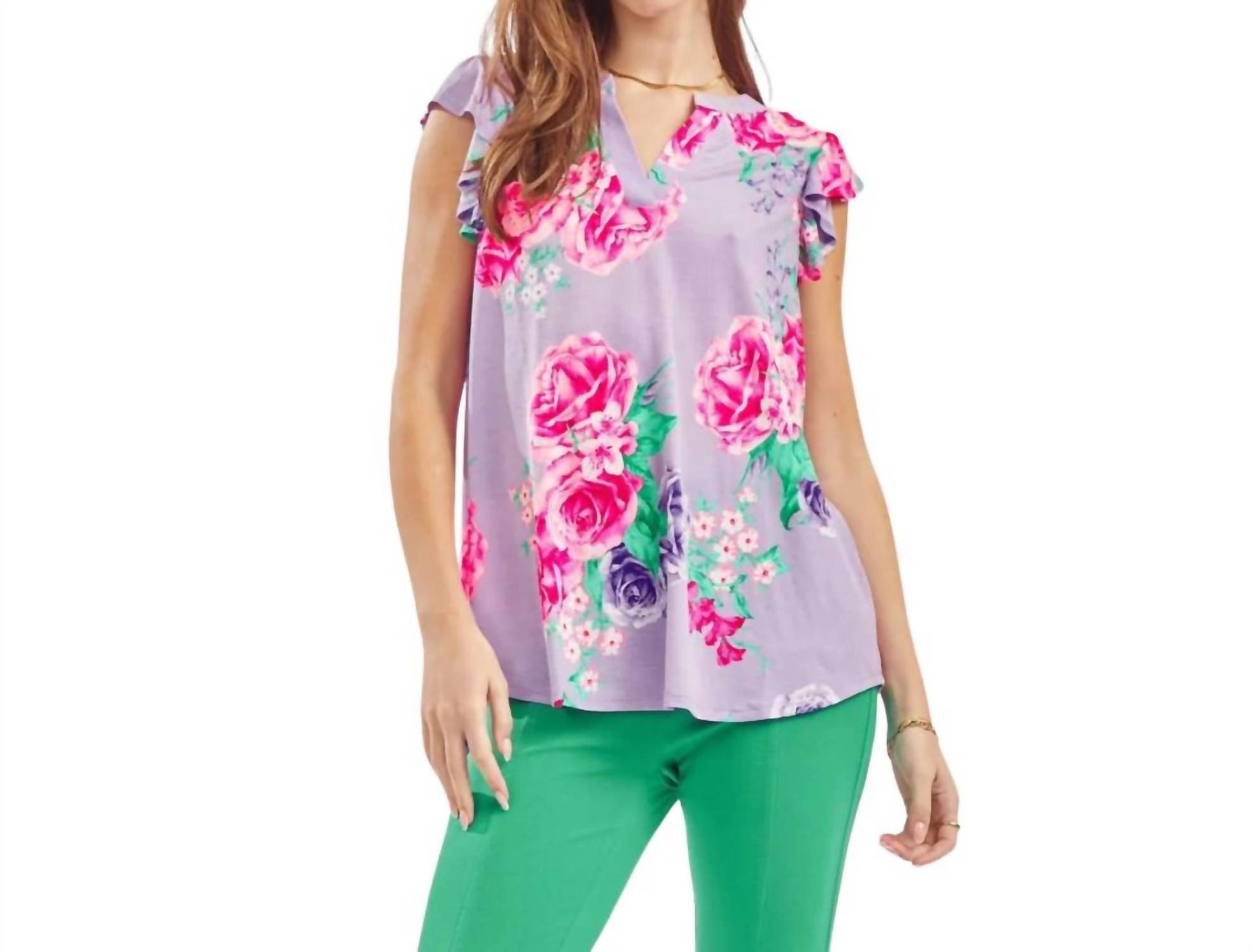 Flutter Sleeve Top in Lavender Blüten 7833379143740
