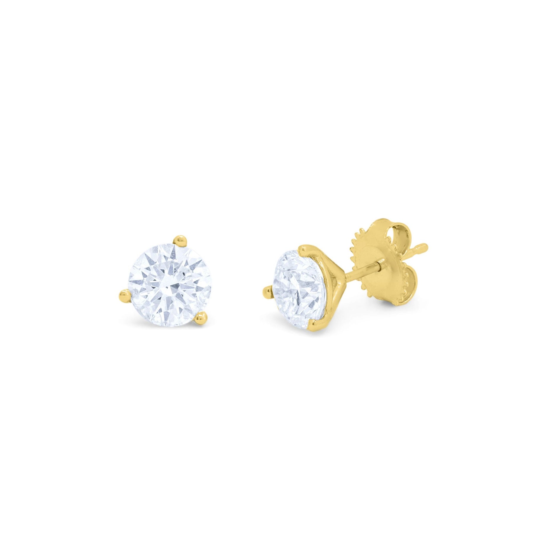 14kt Gelbgold Solitär Diamant Ohrstecker mit 2.00 cts tw runde Diamanten in einem Martini Einstellung gesetzt