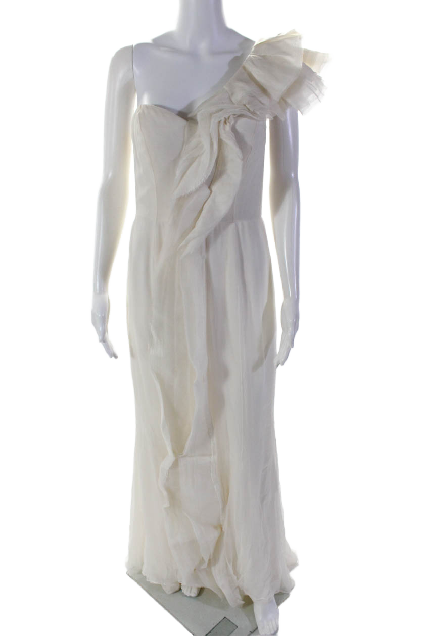 J. Mendel Damen Creme Rüschen eine Schulter ärmellosen Kleid