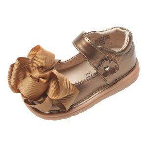Mooshu-Trainer, kleine Mädchen, bronzefarbene Schleife, quietschende Mary-Jane-Schuhe, 5–9 Kleinkinder