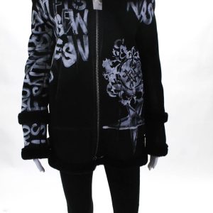 Mr & Mrs Italy Damen scherling Racoon Pelz Kragen lackiert Jacke schwarz – 7833588465724