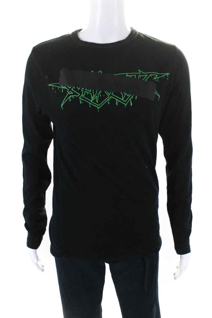 Off Weiß Herren Langarm T-Shirt mit Kordelzug Schwarz