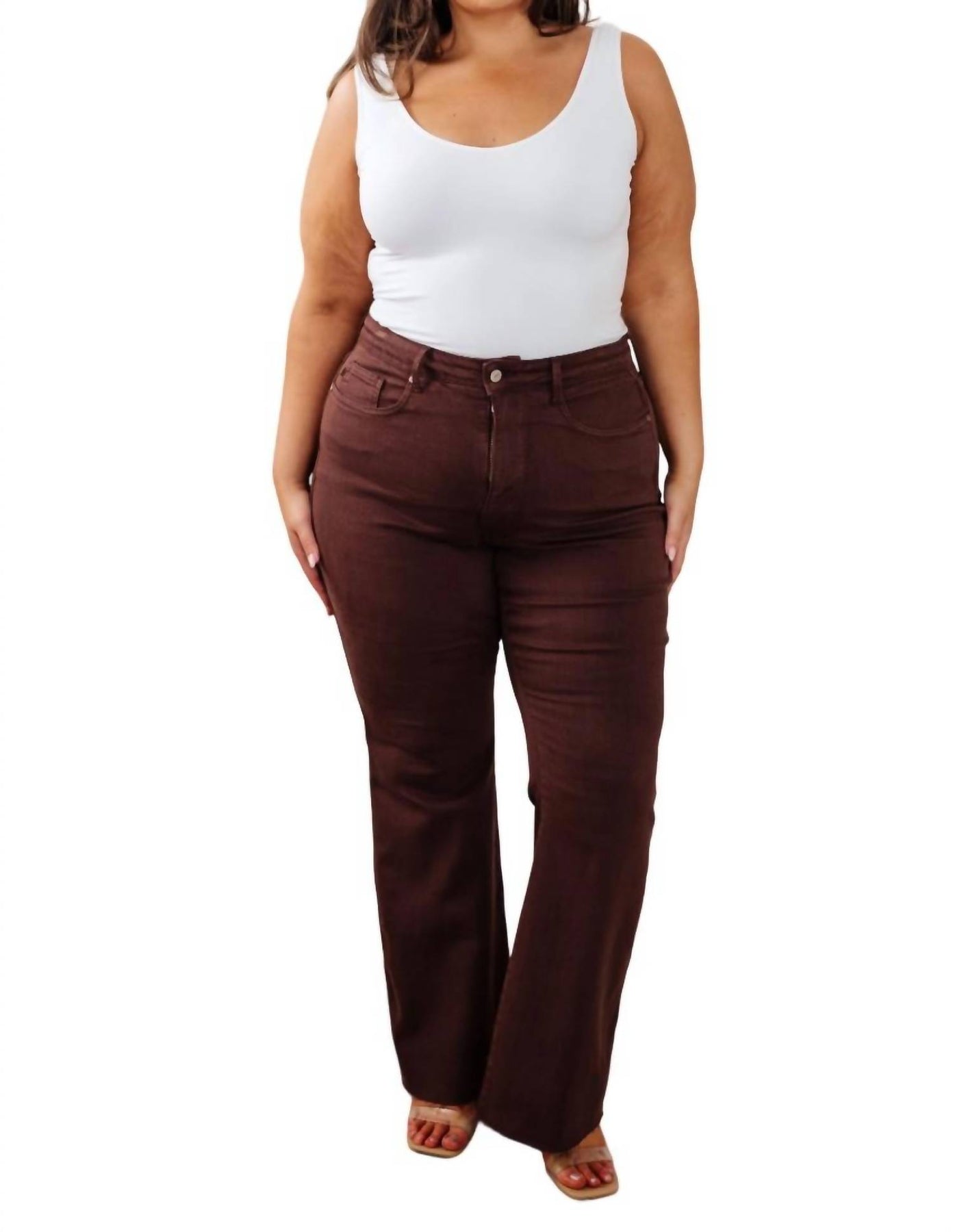 Hoher Bund Control Top Flare Jeans im Espresso