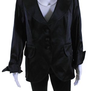 Escada Damen breite Revers Knopf unten Anzug Jacke Jet schwarz 7833410895932