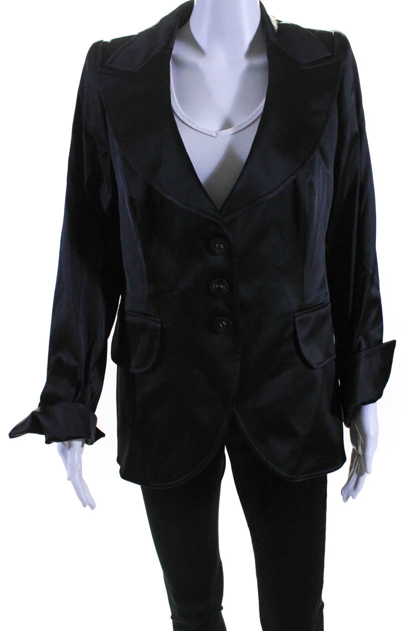 Escada Damen breite Revers Knopf unten Anzug Jacke Jet Schwarz