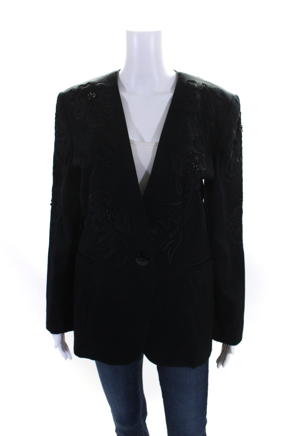 Escada Margaretha Ley Damen Single Knopf gestickte Jacke Dunkelblau