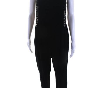 Alexander McQueen Damen Metallic Spitze Crepe 2014 Satin Jumpsuit Schwarz