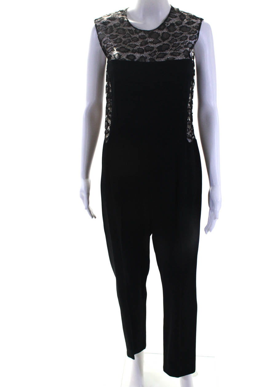 Alexander McQueen Damen Metallic Spitze Crepe 2014 Satin Jumpsuit Schwarz