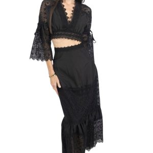 Emily Guipure Spitze Top & Maxi Rock Set in schwarz