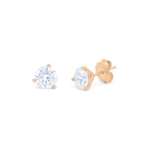14kt Roségold Solitär Diamant Ohrstecker mit 2.00 cts tw runde Diamanten in einem Martini Einstellung gesetzt