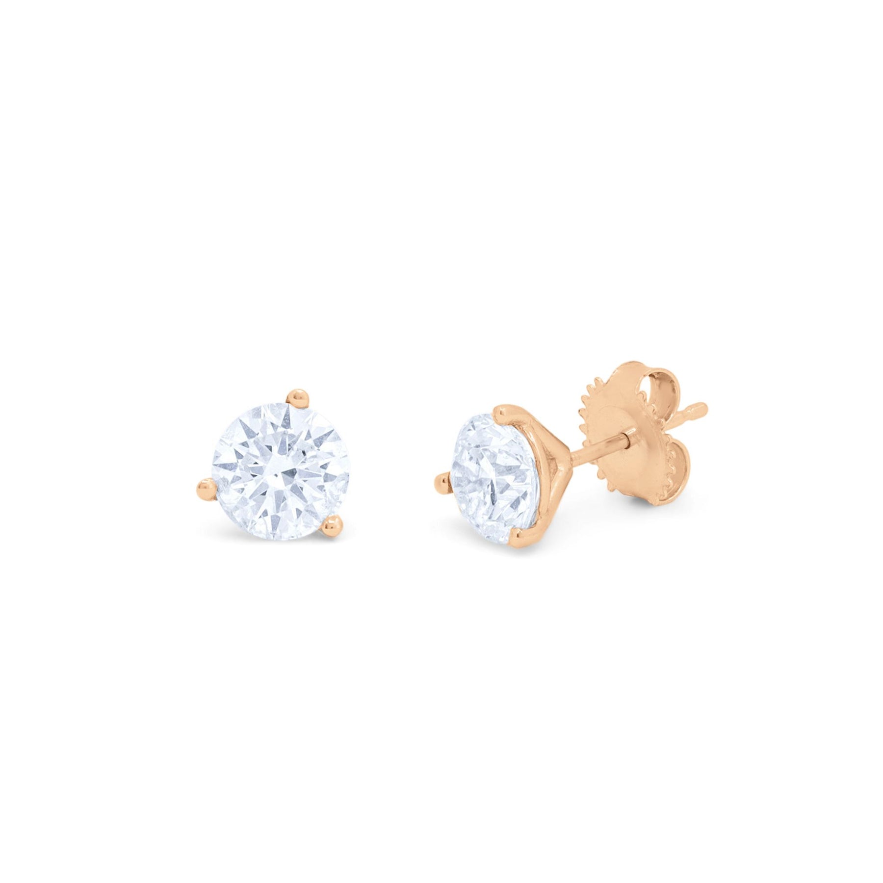 14kt Roségold Solitär Diamant Ohrstecker mit 2.00 cts tw runde Diamanten in einem Martini Einstellung gesetzt