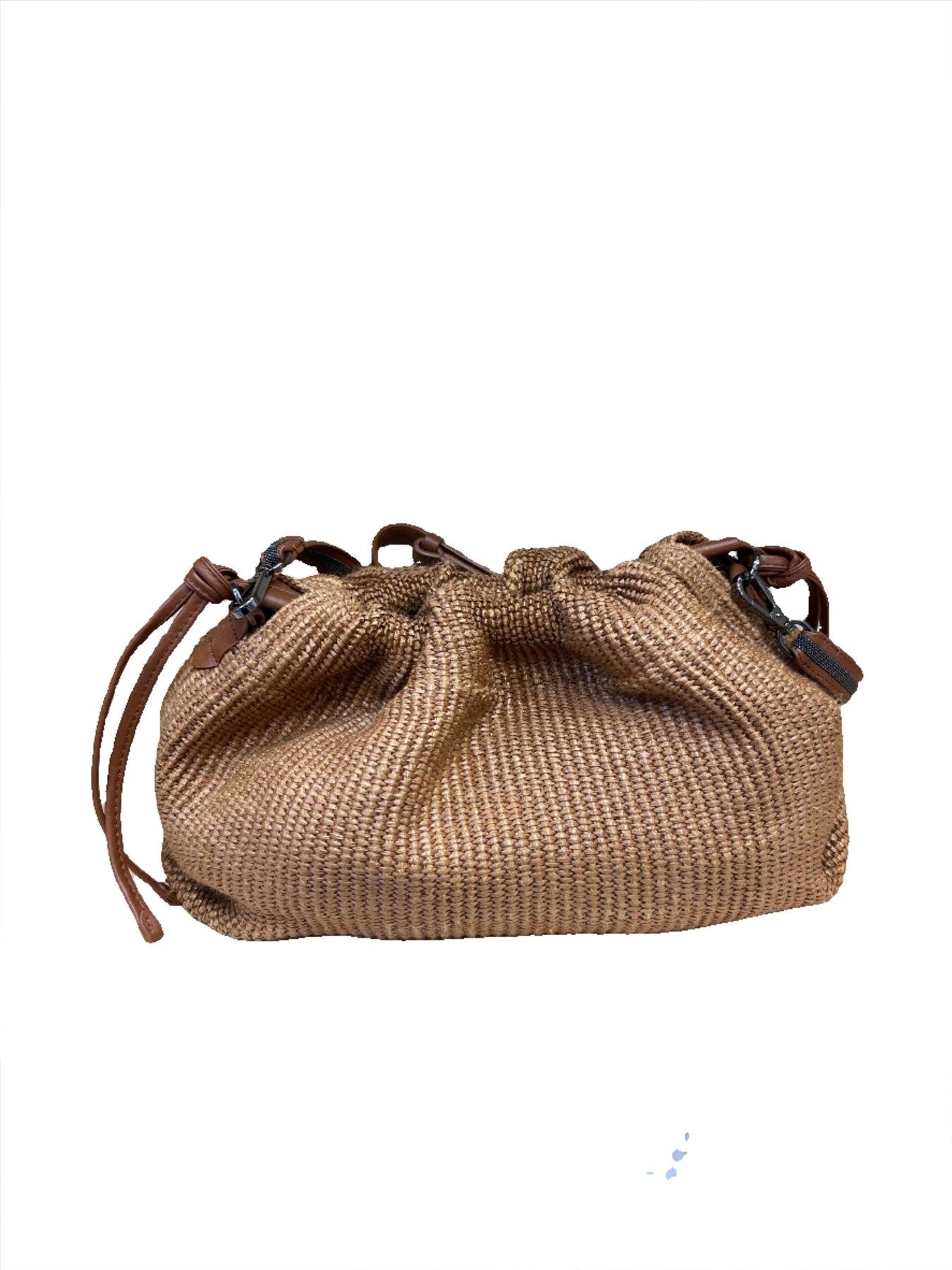Brunello Cucinelli Damen Umhängetasche in Farro mit Leder Bead Embellishment Futter