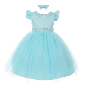 Baby Mädchen Aqua Strass Perle Akzent Stirnband Ostern Kleid 6-24M
