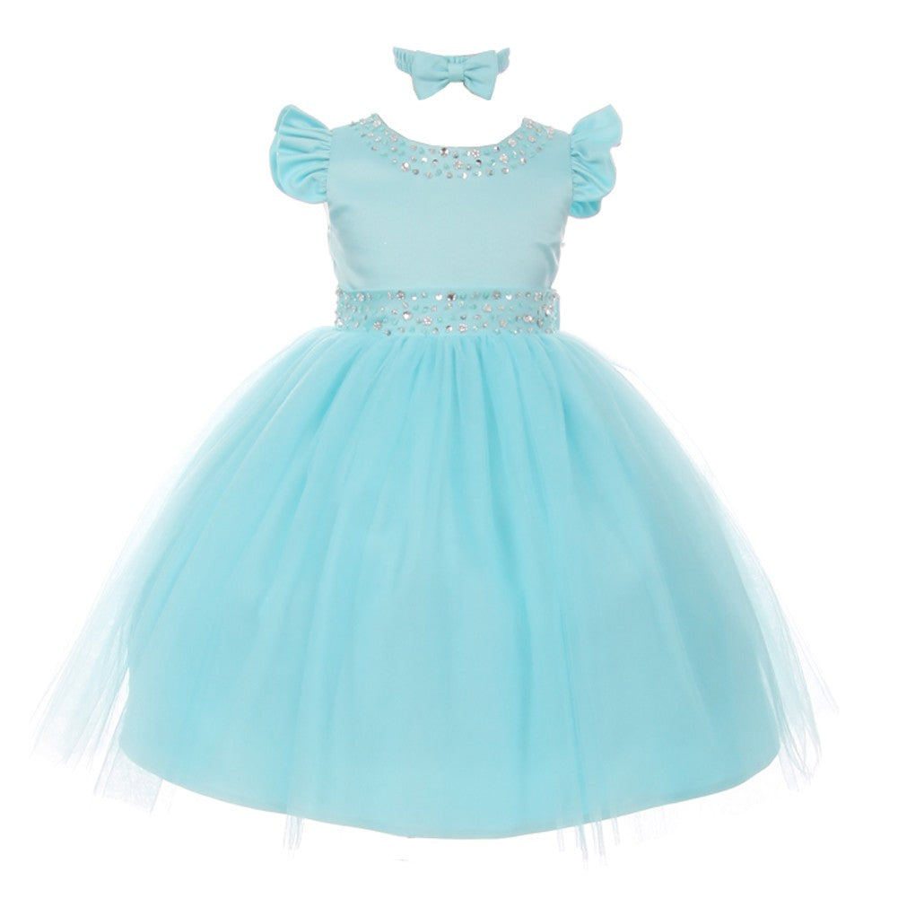 Baby Mädchen Aqua Strass Perle Akzent Stirnband Ostern Kleid 6-24M