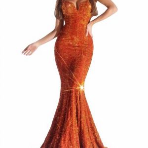 Strapless Sequin Mermaid Kleid. in gebrannter Orange – 7833599934524