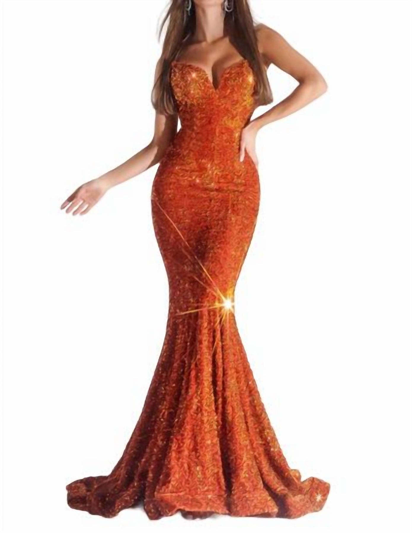 Strapless Pailletten Meerjungfrau Kleid. In Burnt Orange