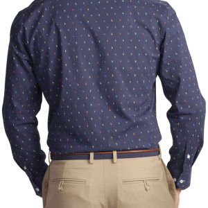 Marineblau byrd print Baumwolle Stretch Langarm Hemd