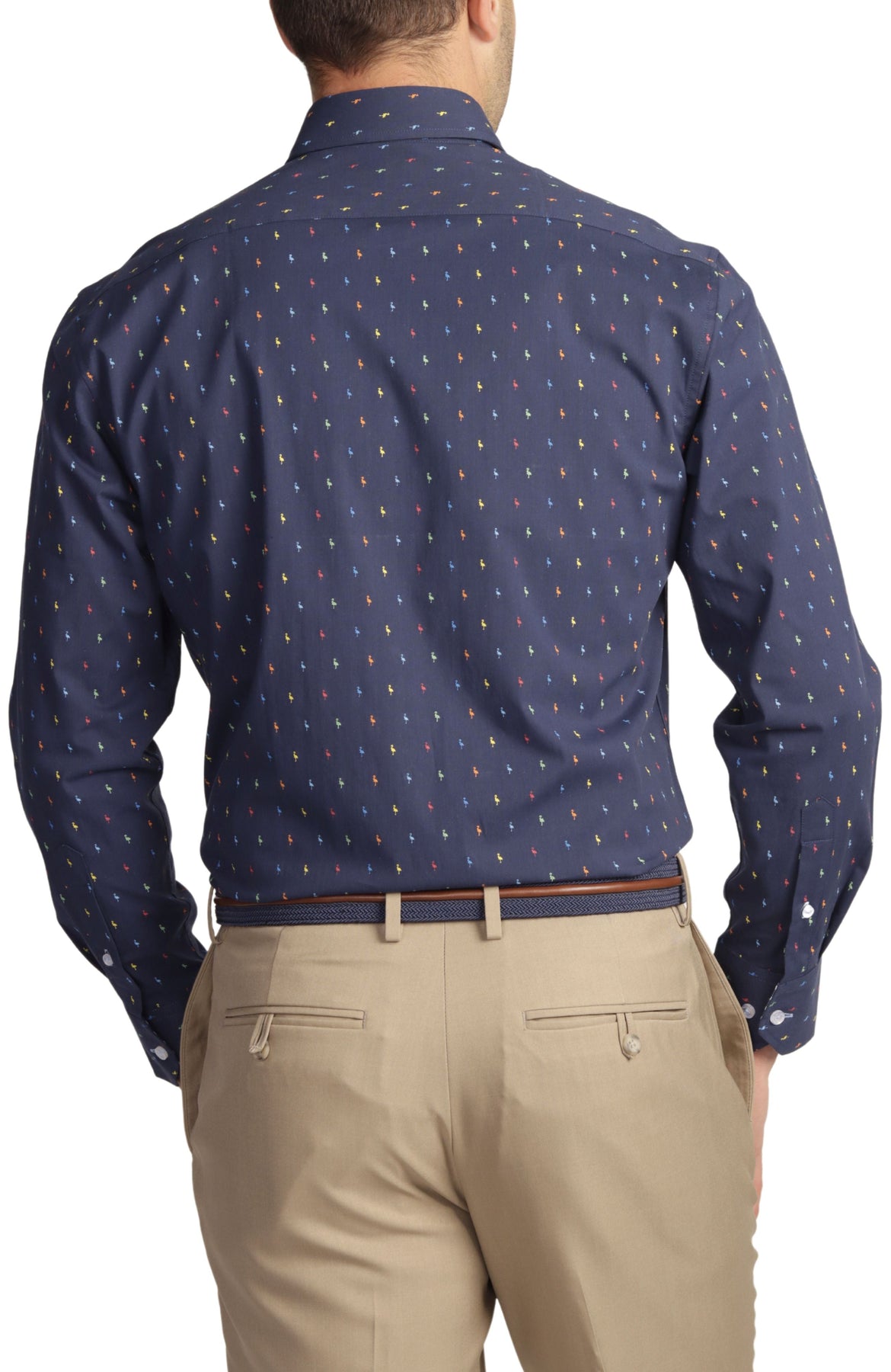 Dunkelblau Byrd Muster Baumwoll Stretch Langarmshirt