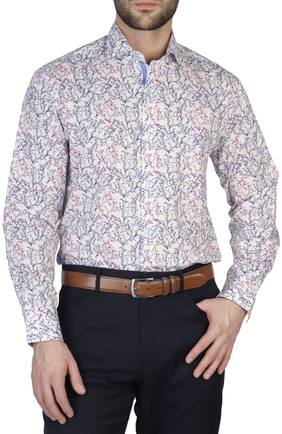 Vine florale Baumwolle Stretch Langarm Hemd